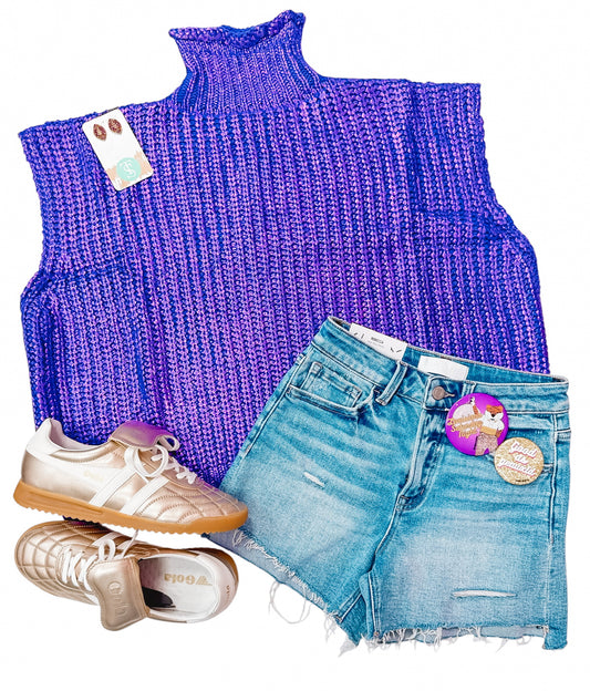 Lucky Purple Metallic Foil Sweater