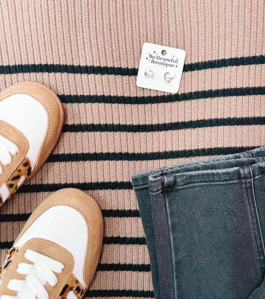 Mocha Latte Striped SS Sweater