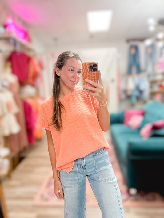 Too Good Gauze Acid Washed SS Top Coral
