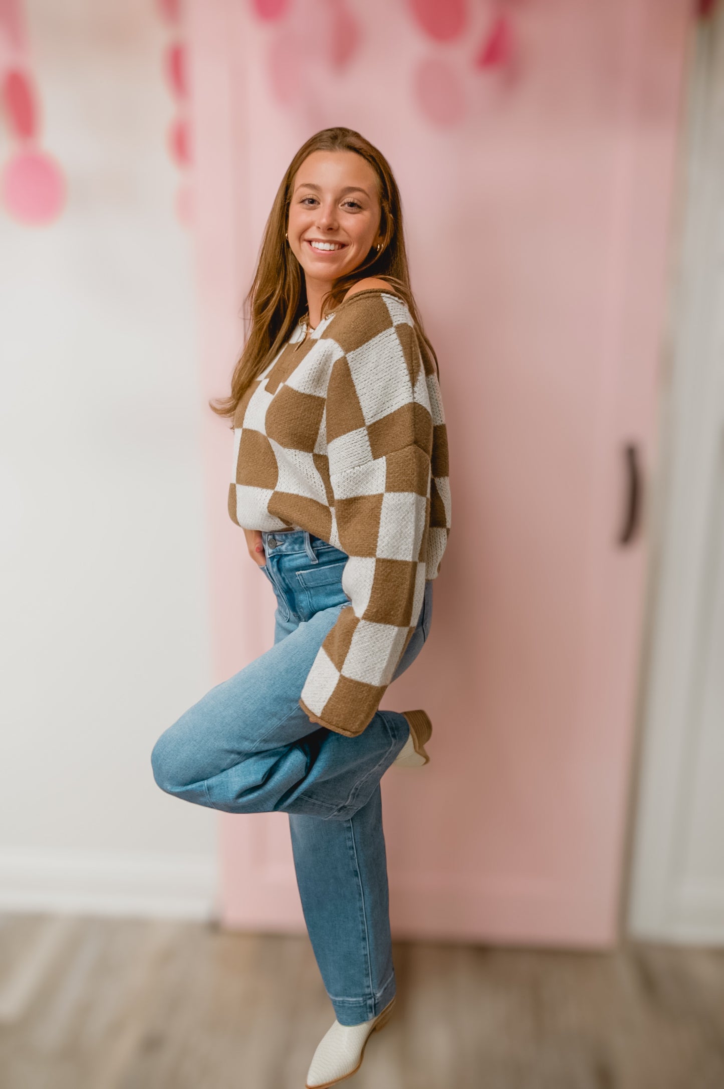 Mocha Etched Checkered Sweater