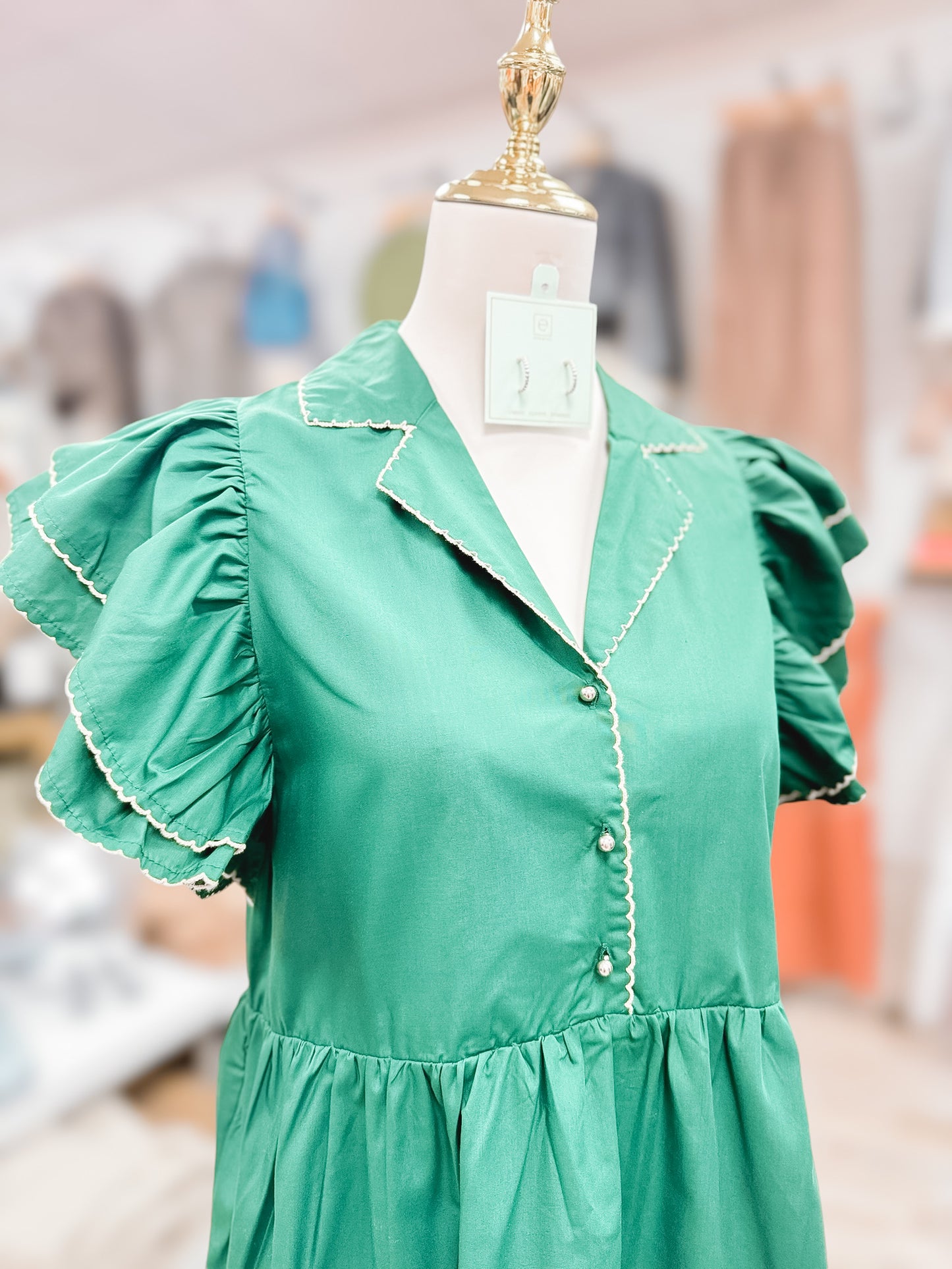 Wait For Me Scalloped Green Dress