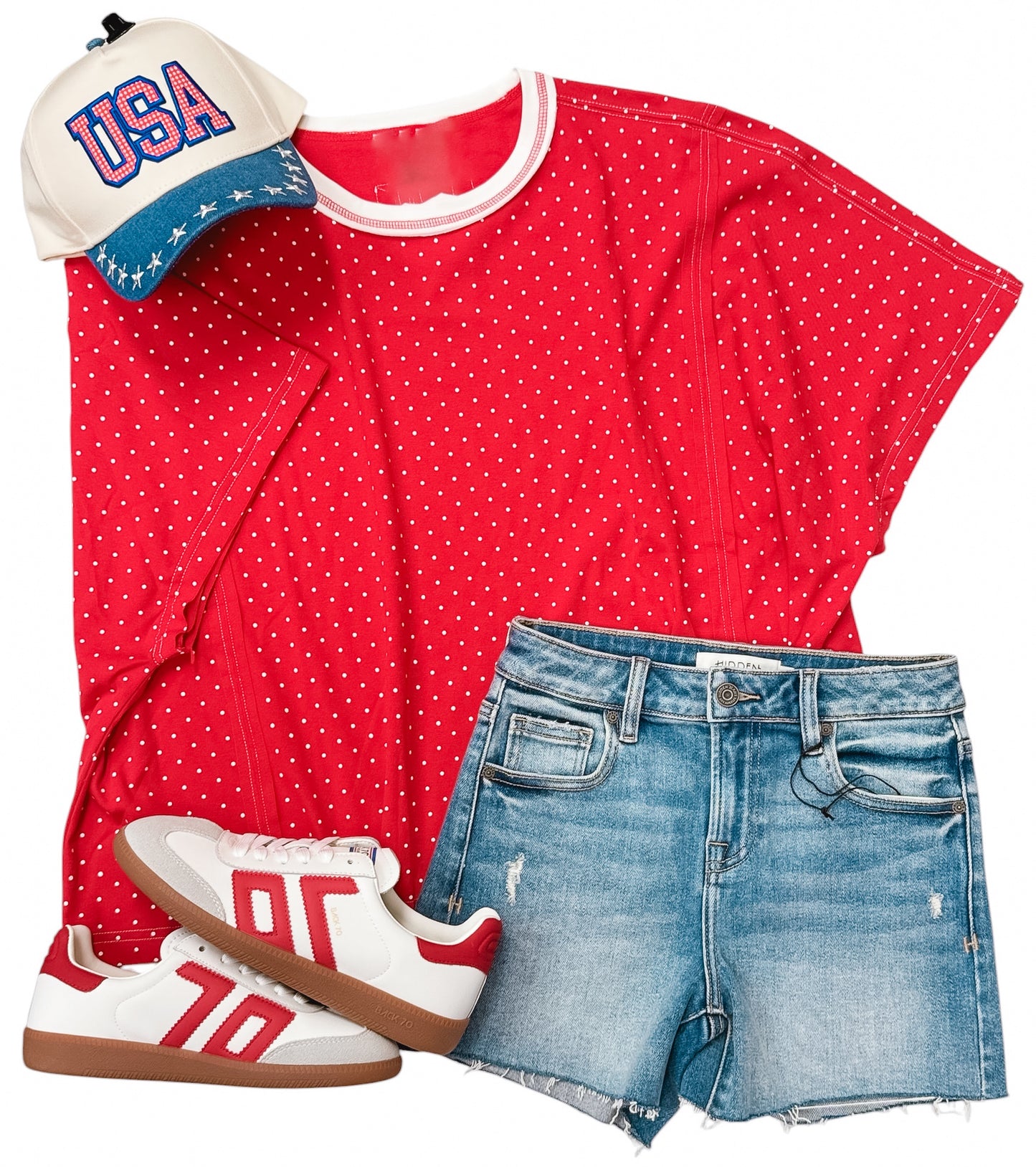 Red Knit Polka Dot Oversized Top