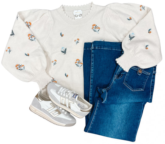 Grow With Me Embroidered Cream Sweater