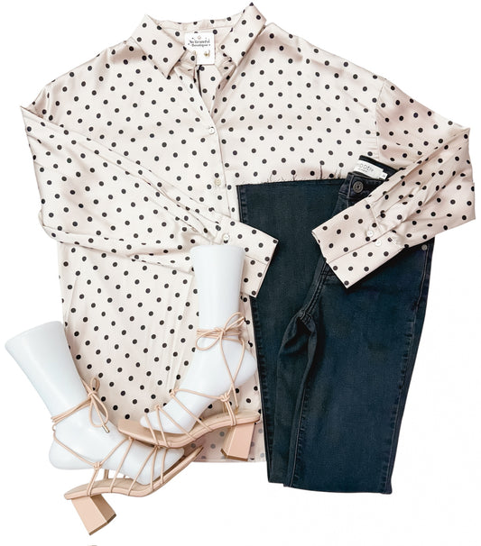 Soft Shadow Polka Dot Satin Blouse