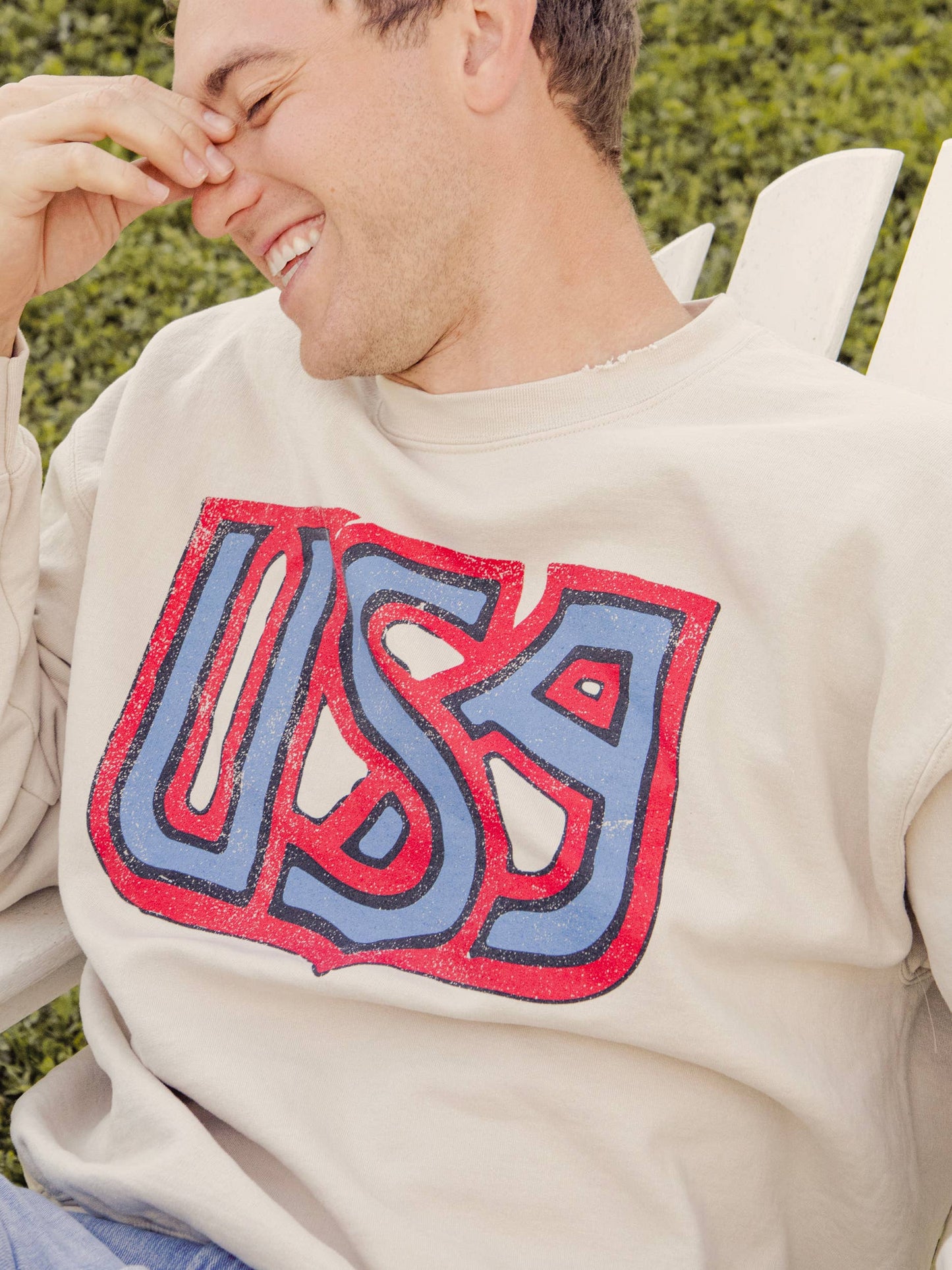 4th of July USA Monogram Sand Thrifted Graphic Sweatshirt