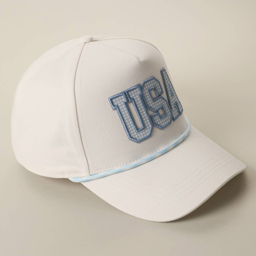 USA Gingham Embroidered Patch Rope Trucker Hat