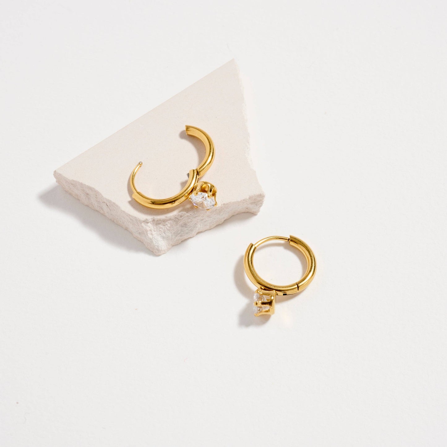 Stainless Steel CZ Drop Hoop Earrings | Hypoallergenic & Tarnish Free