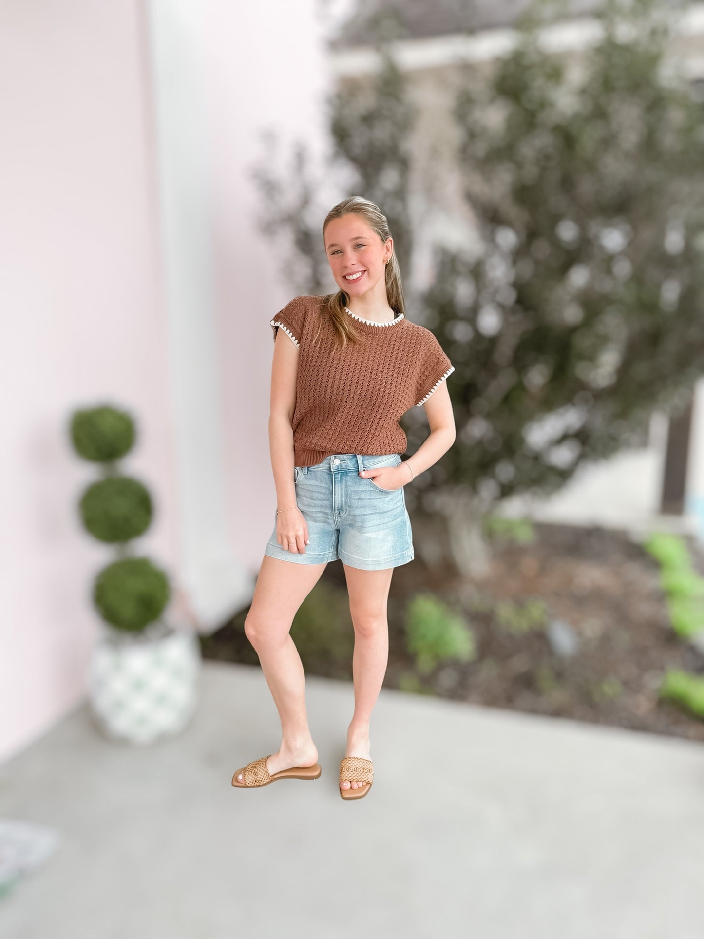 Mocha & Cream Contrast SS Sweater