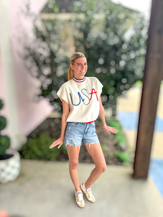 USA Letter SS Sweater