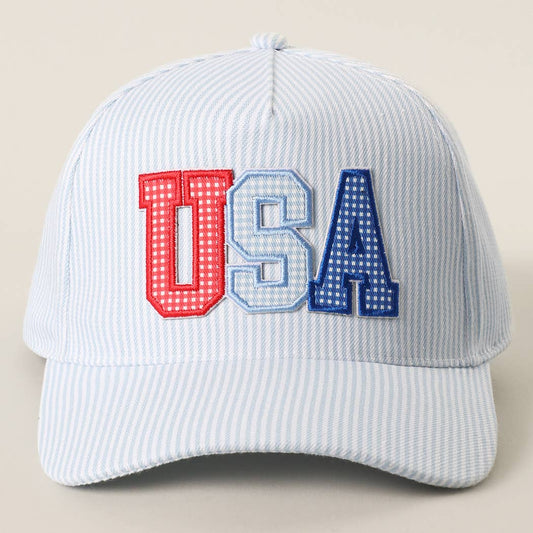 USA Embroidered Patch Varsity-Style All Stripe Trucker Hat