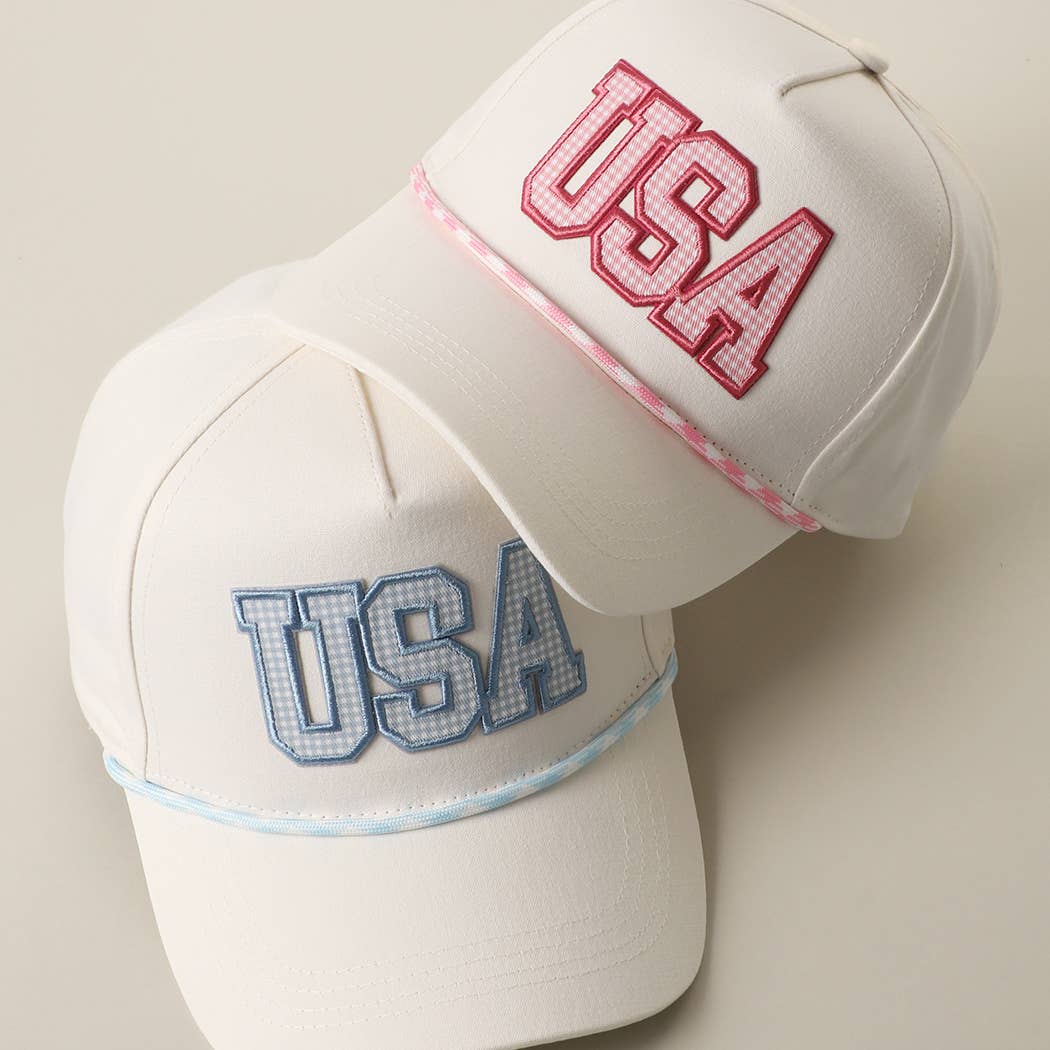 USA Gingham Embroidered Patch Rope Trucker Hat