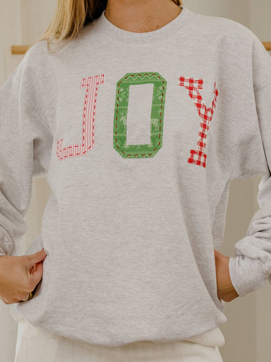 JOY Christmas Quilted Puff Ink Ash Gray Sweatshirt