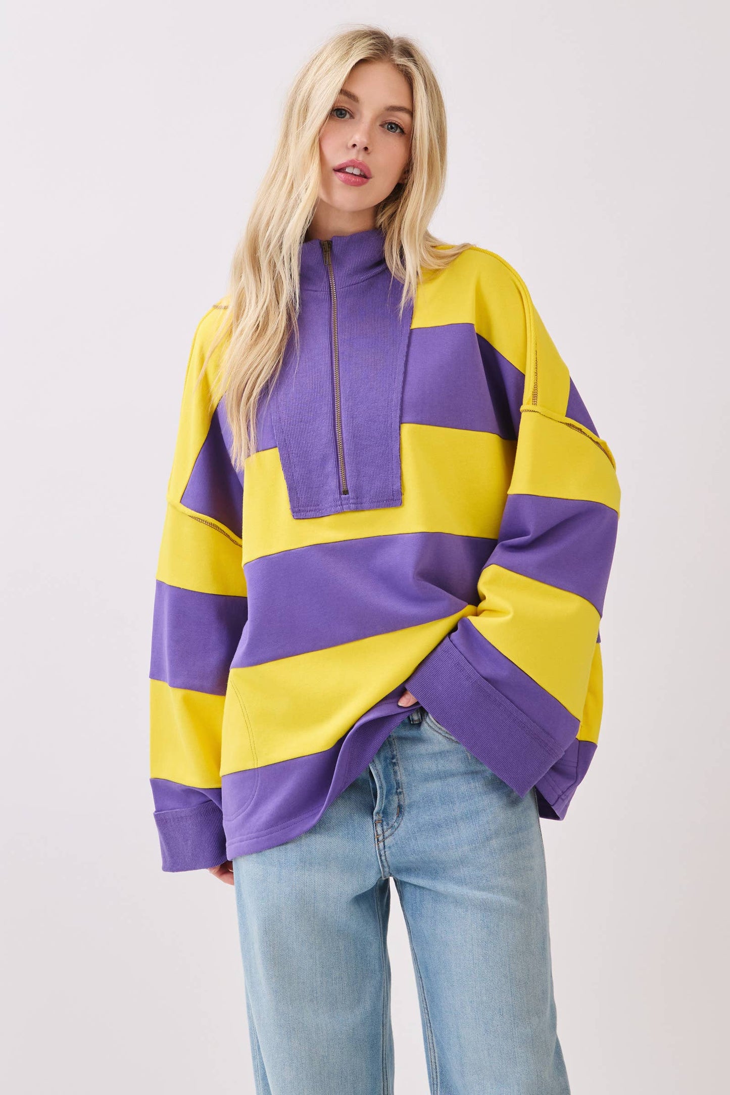 Purple & Gold Varsity Stripe Zip Pullover