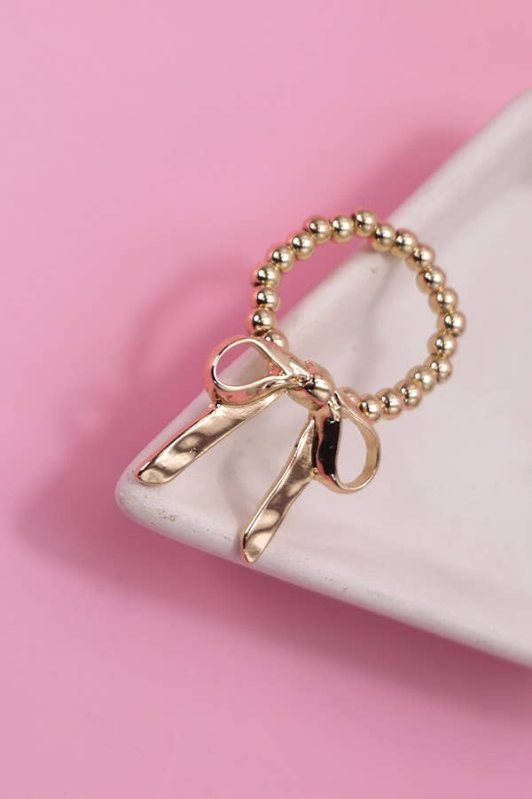 GOLD BOW RIBBON STRETCHABLE RING | 31R24002: Gold