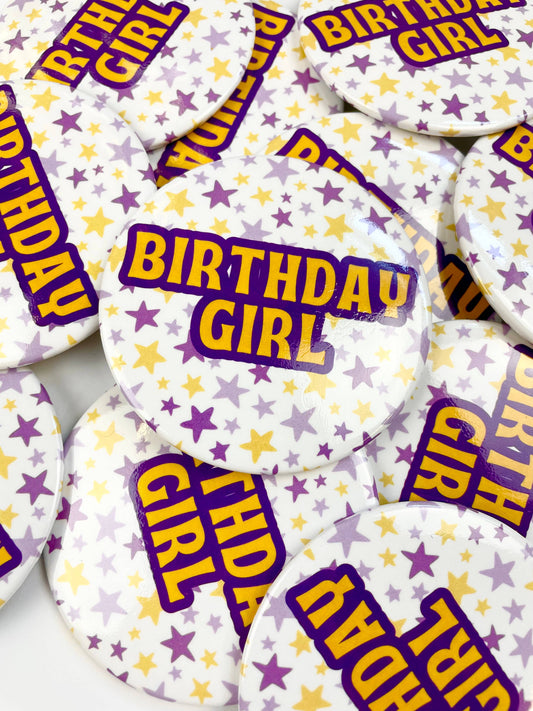 Birthday Girl - Purple and Gold - Button