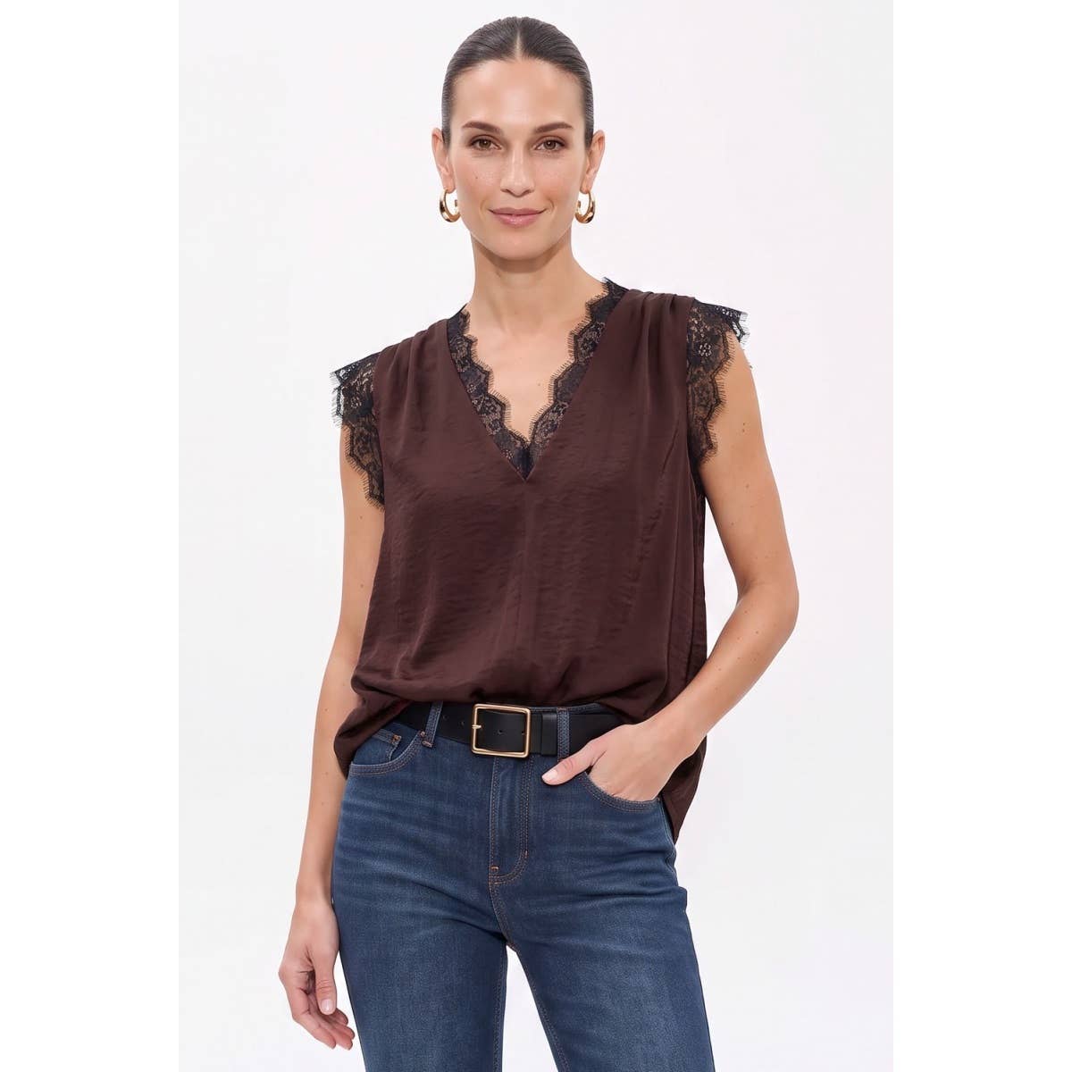 Chocolate & Lace Sleeveless Blouse