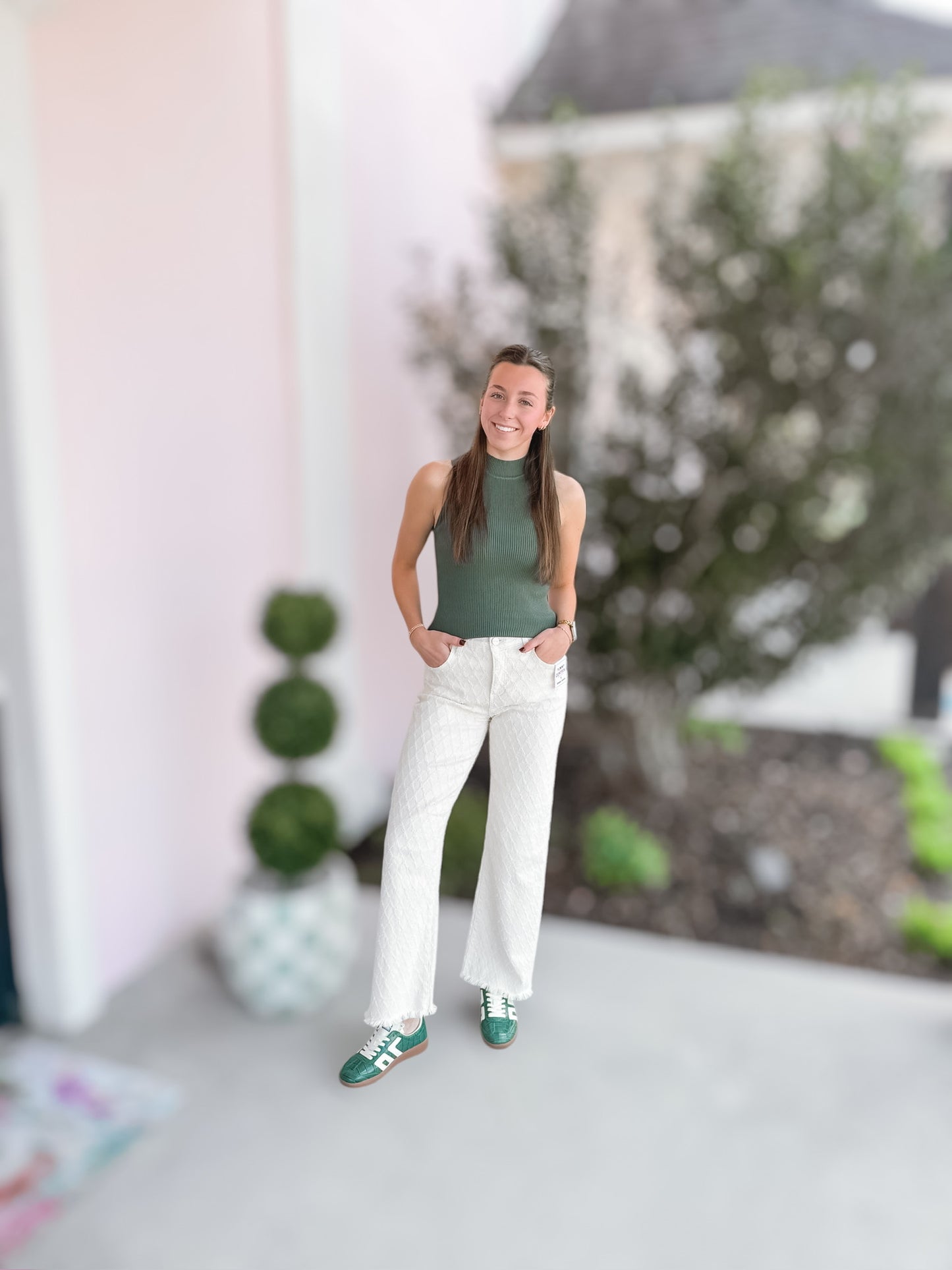 Green Mock Neck Sweater Top