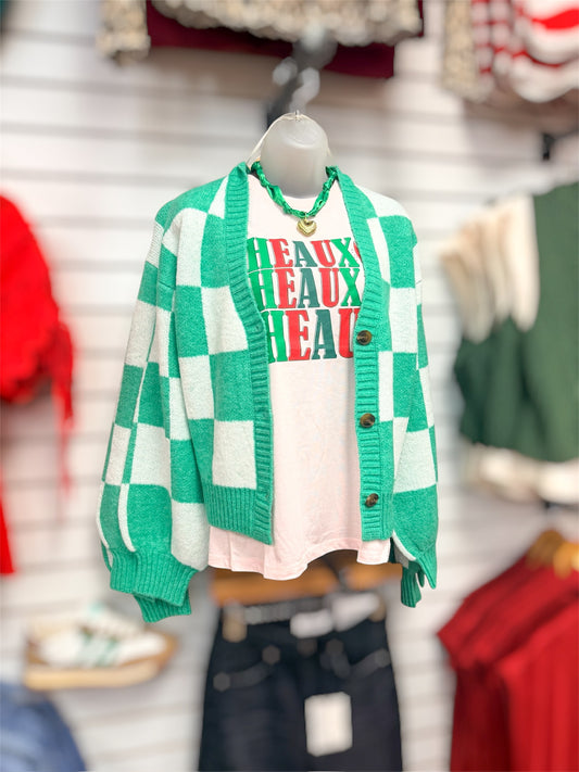 Cozy Emerald Checkered Cardigan