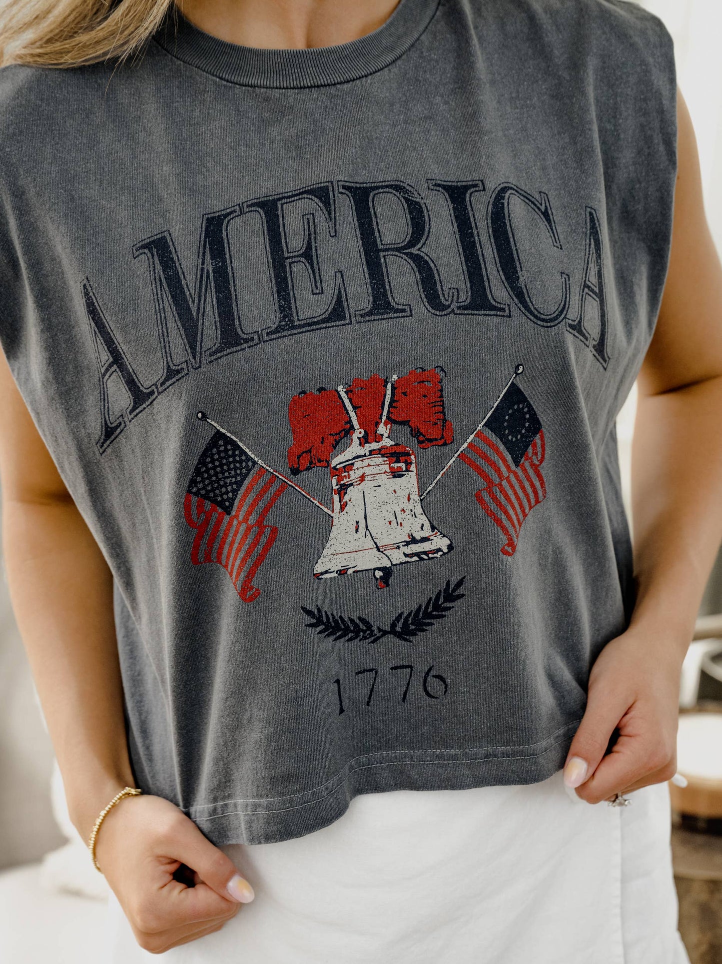 4th of July USA American Bell Blue Tank