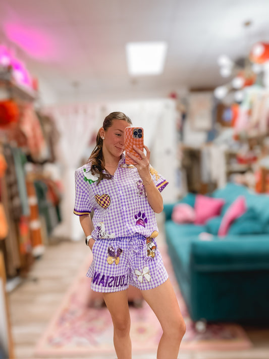 TIGERS SEQUIN GAME DAY GINGHAM 2 PIECE SET