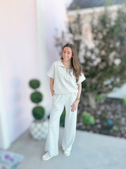 Heather Grey Scuba Half Zip Top & Pant Set