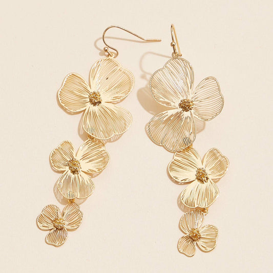 Graceful Floral Drop Earrings | Elegant Gold and Silver Flower Design