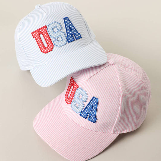 USA Embroidered Patch Varsity-Style All Stripe Trucker Hat