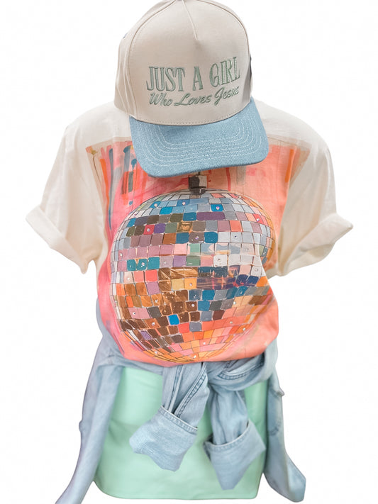 Colorful Disco Ball Graphic Tee with Crystals