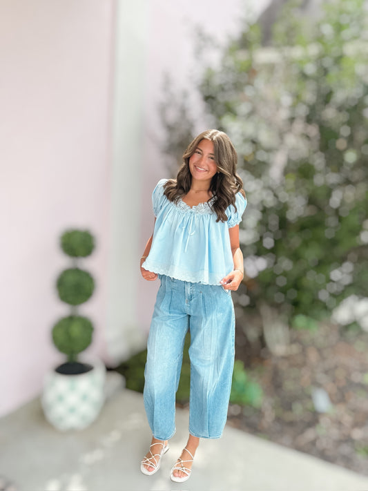 Blues Lace Trim Top