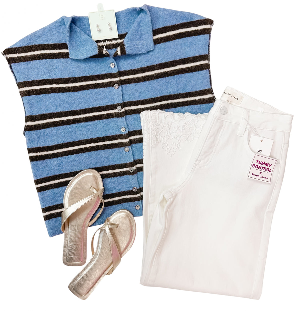 Sweet Sailor Blue Striped Button Up Top