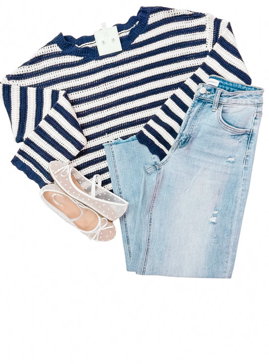 Navy White Stripped Sweater