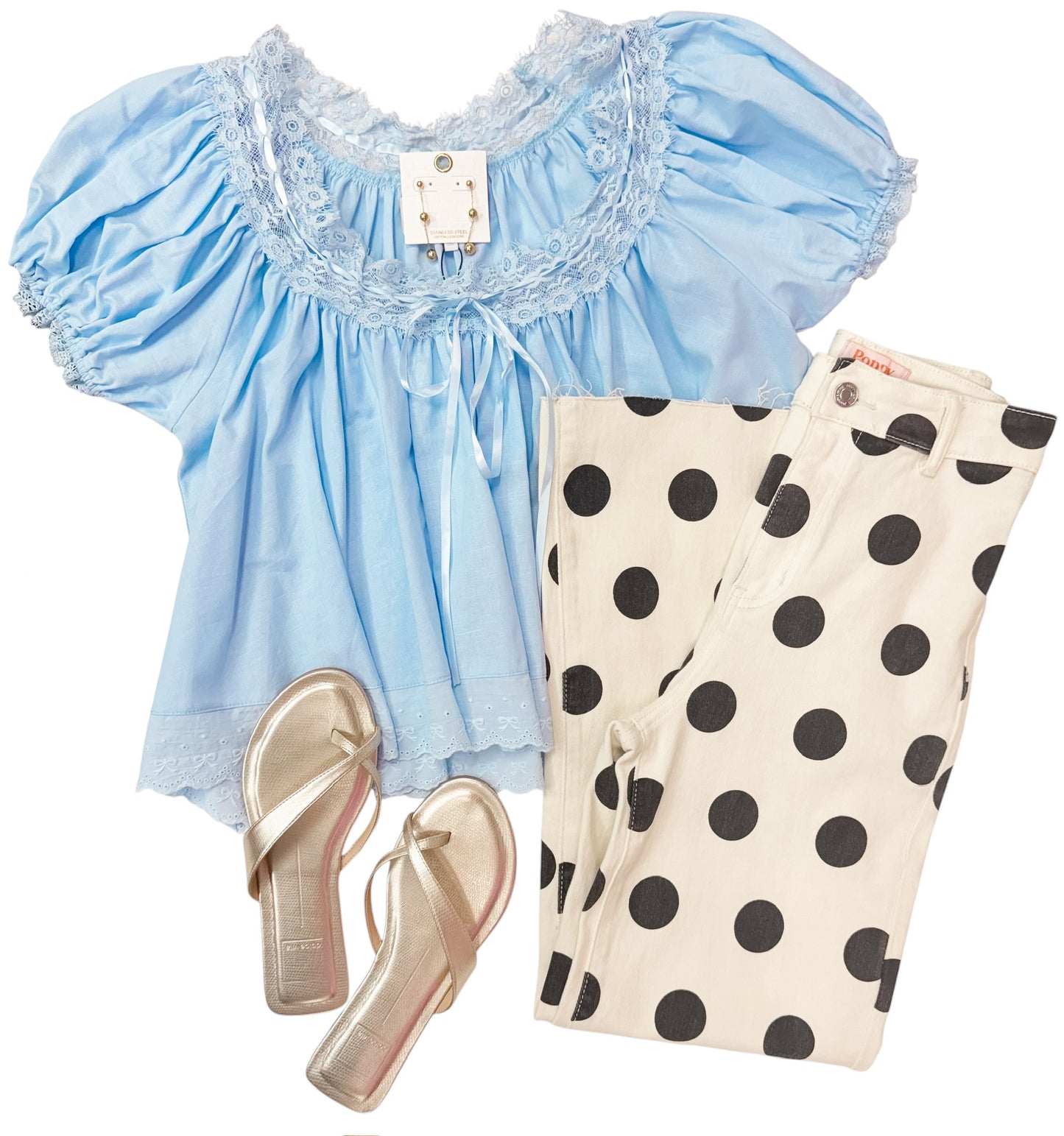 Big Polka Dot Stretchy Ivory Denim
