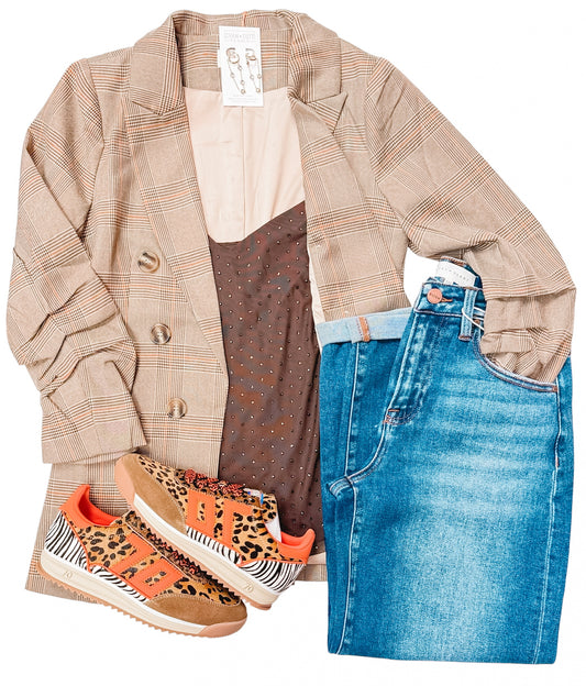 Preppy Plaid Ruched Blazer