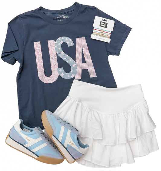 4th of July USA Floral Stars & Stripes Washed Navy Ellie Tee