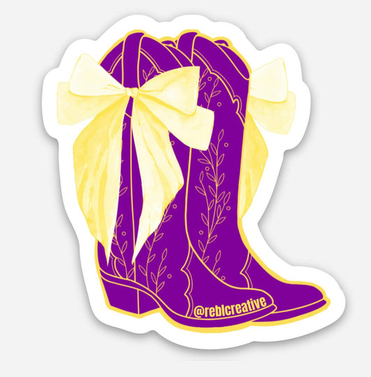 GAME DAY STICKER - Bows and Boots - Purple/Yellow