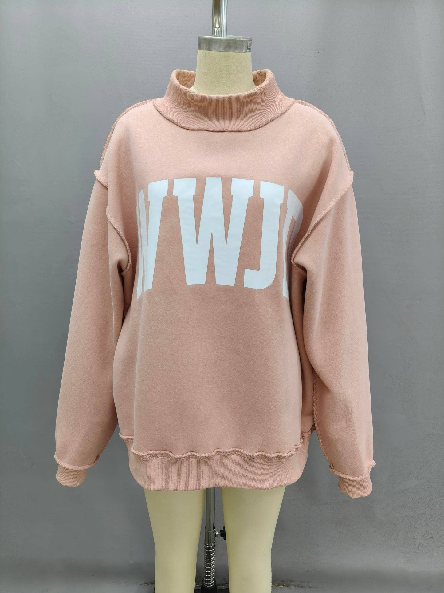'WWJD & AMEN' Reversible Mock Neck Sweatshirt Pink/White