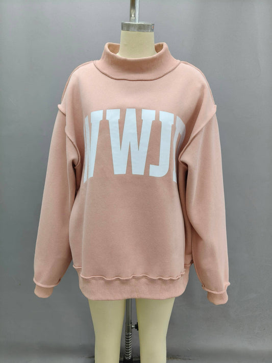 'WWJD & AMEN' Reversible Mock Neck Sweatshirt Pink/White