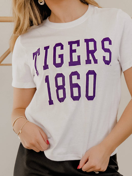 LSU Tigers College Block Puff White Ellie Perfect Tee