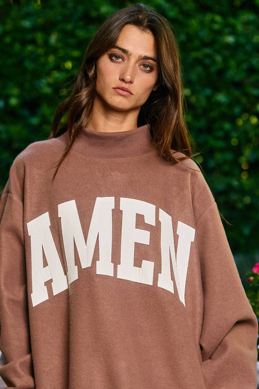 ‘WWJD & AMEN' Reversible Mock Neck Sweatshirt