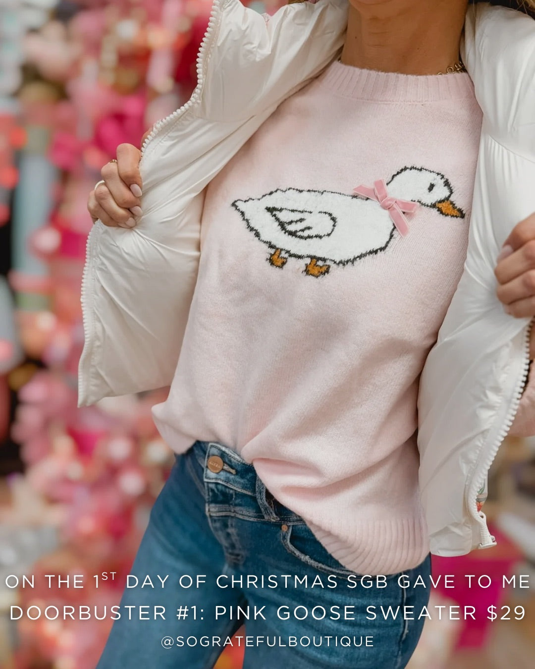 PF Doorbuster #1 Pink Goose Sweater