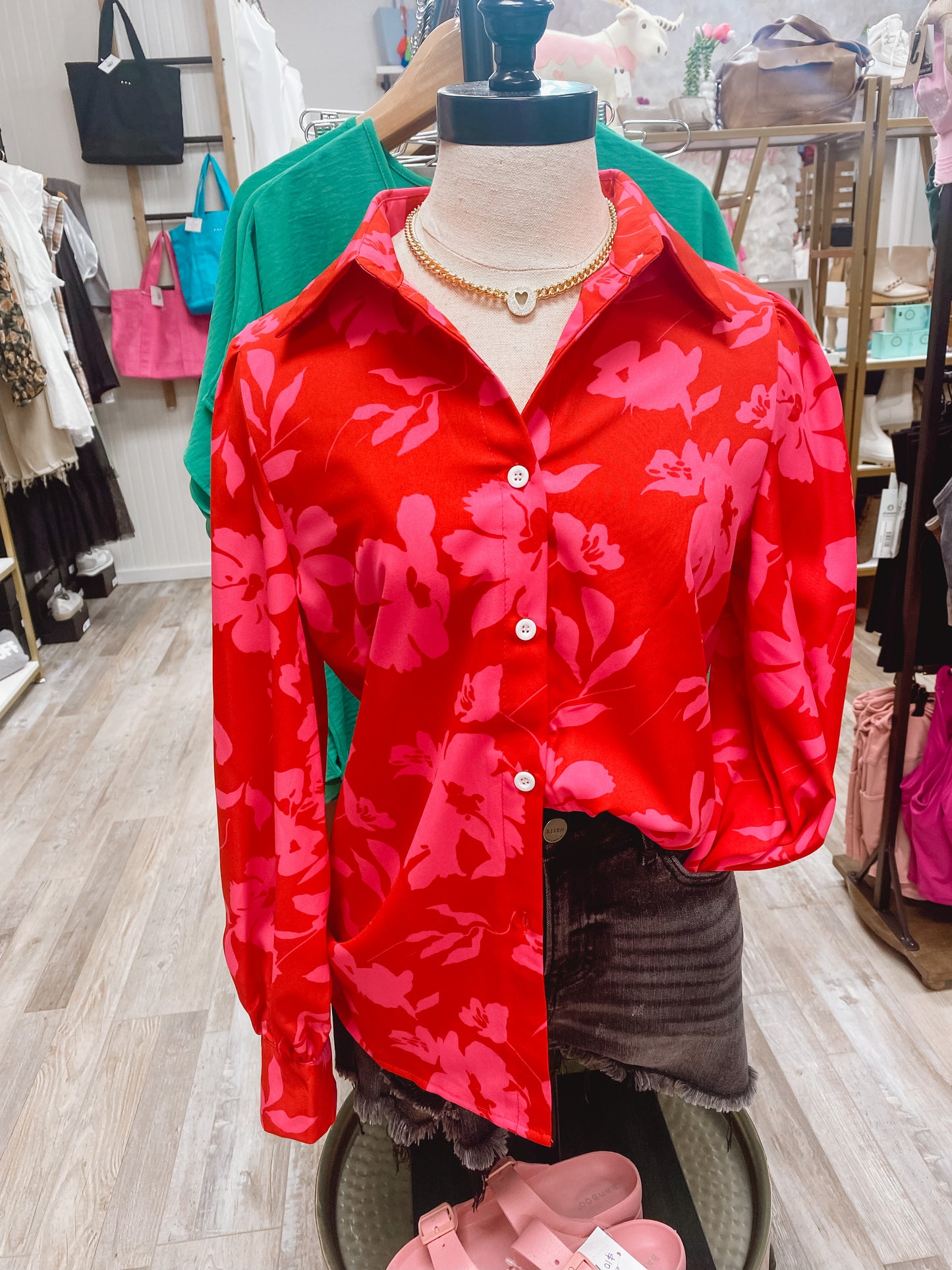 Floral Dreams Fuchsia & Red Button Up