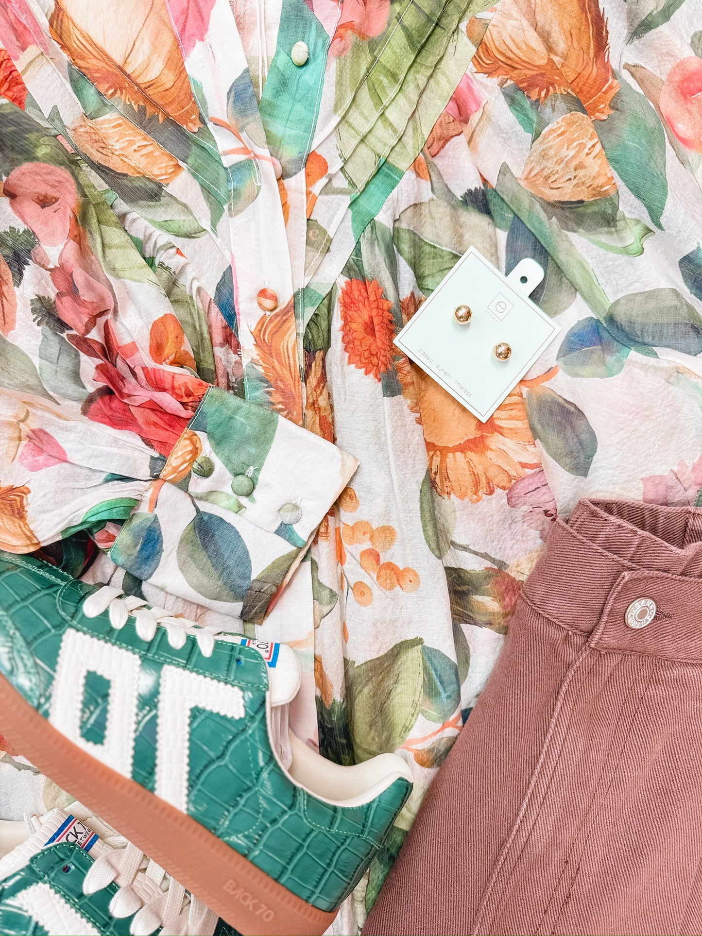 Teal Blooms Button Down Blouse