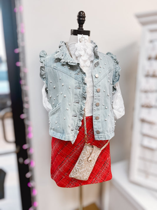 All My Heart Tweed Skirt Red