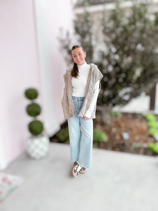 Ivory Fitted Mock Neck Ribbed Sweater