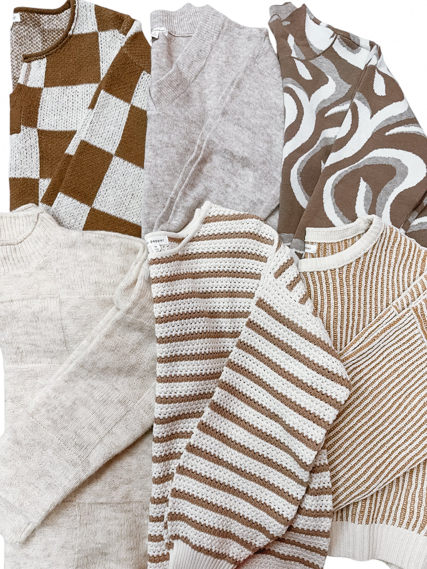 Cream & Mocha Striped Textured Crewneck Sweater