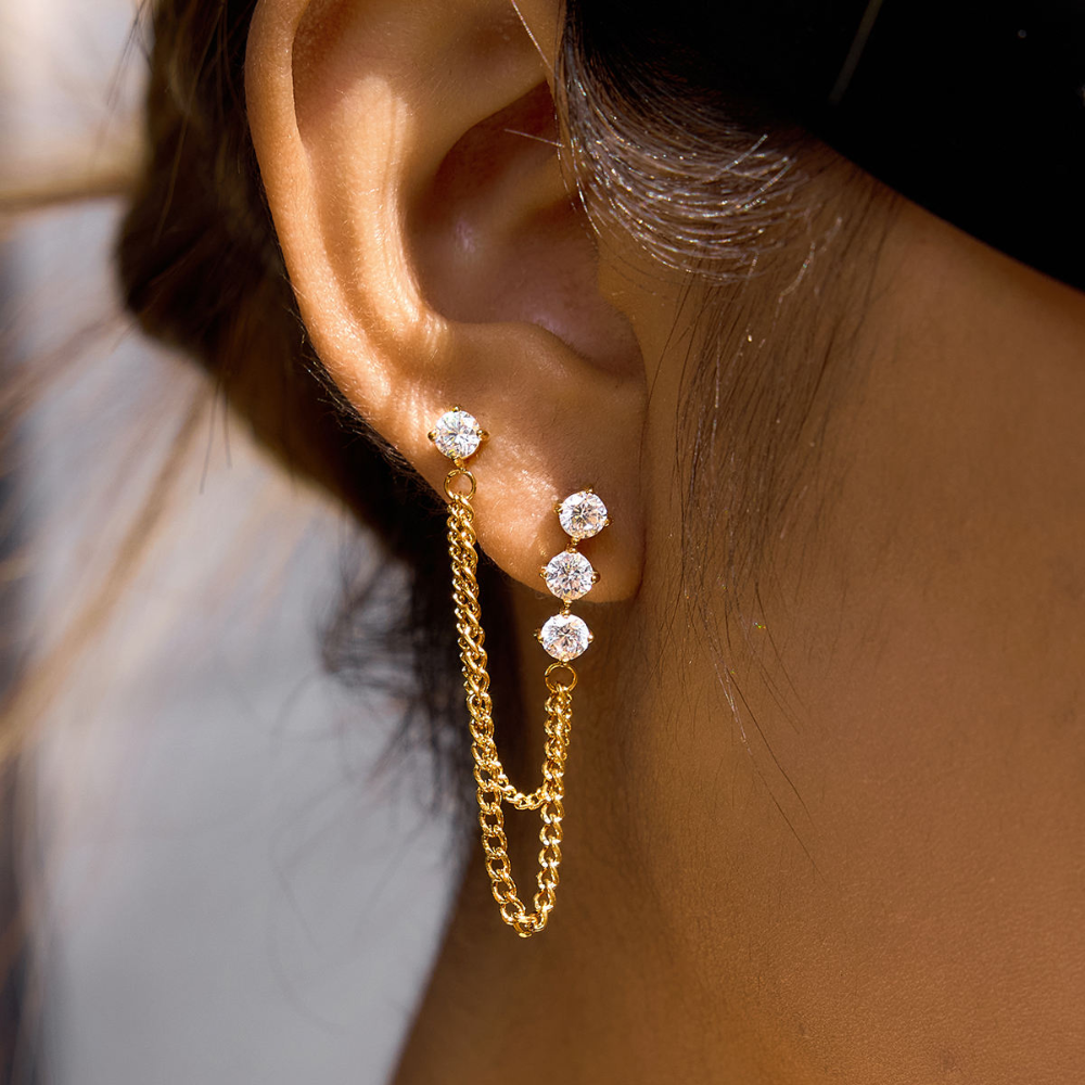 Tropez Chain Drop Earrings 18K Gold Water Resistant Non Tarnish