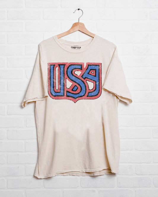 4th of July USA Monogram Off White Thrifted Tee