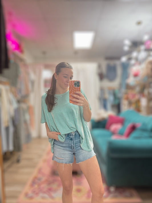 Watch Me Ribbed Oversized SS Top Light Teal