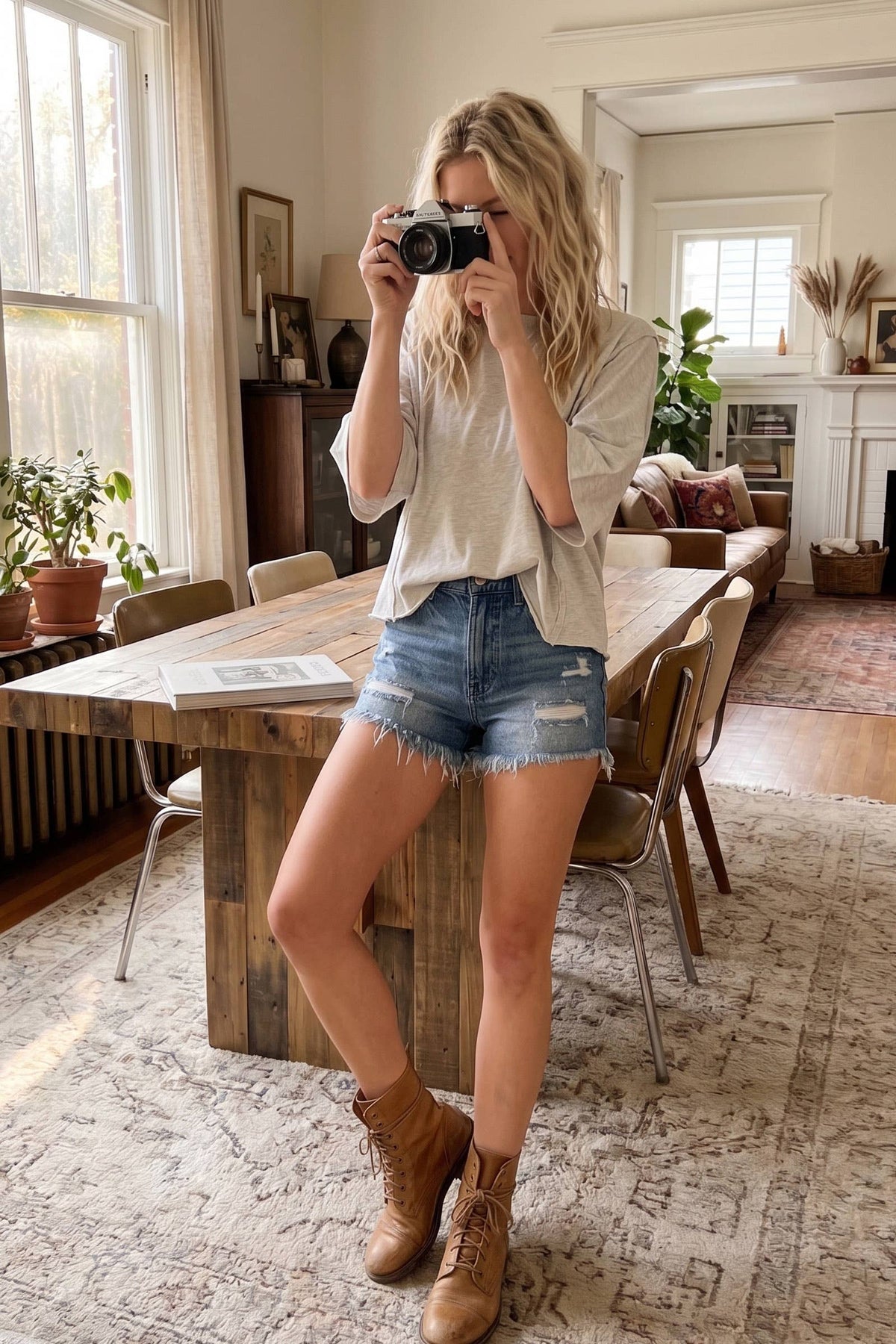 Heather Oatmeal Cotton Slub Raw Edge Oversized Tee