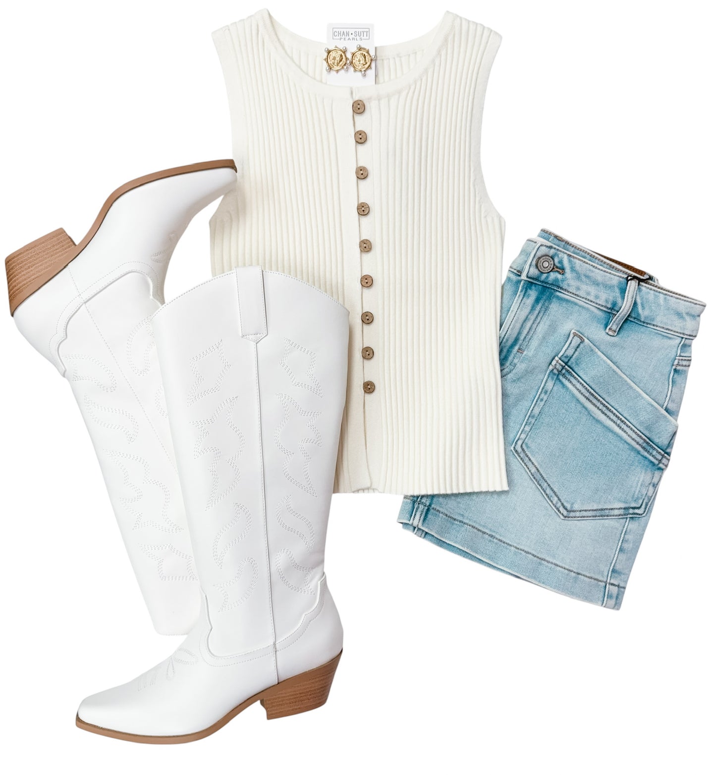 Vanilla Ribbed Sleeveless Button Sweater